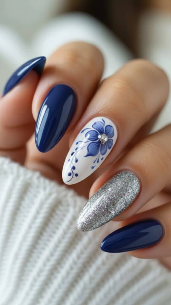 21 October Fall Nails Design 2025: Trendy, Cozy & Totally Insta-Worthy 6 Midnight Bloom Sparkle