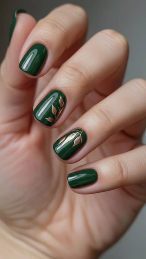 21 October Fall Nails Design 2025: Trendy, Cozy & Totally Insta-Worthy 7 Emerald Leaf Luxe