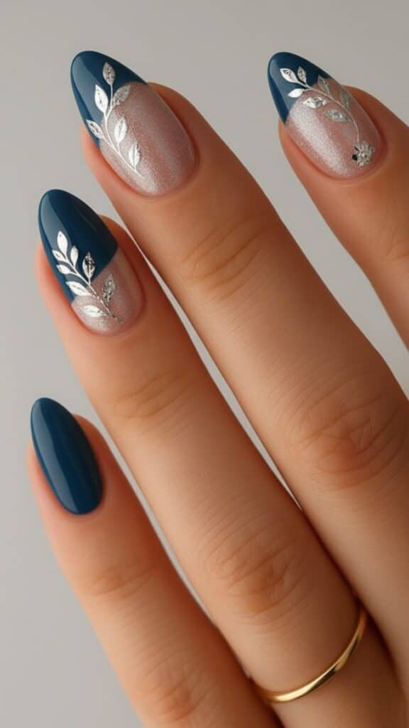 21 October Fall Nails Design 2025: Trendy, Cozy & Totally Insta-Worthy 8 Silver Spruce Elegance