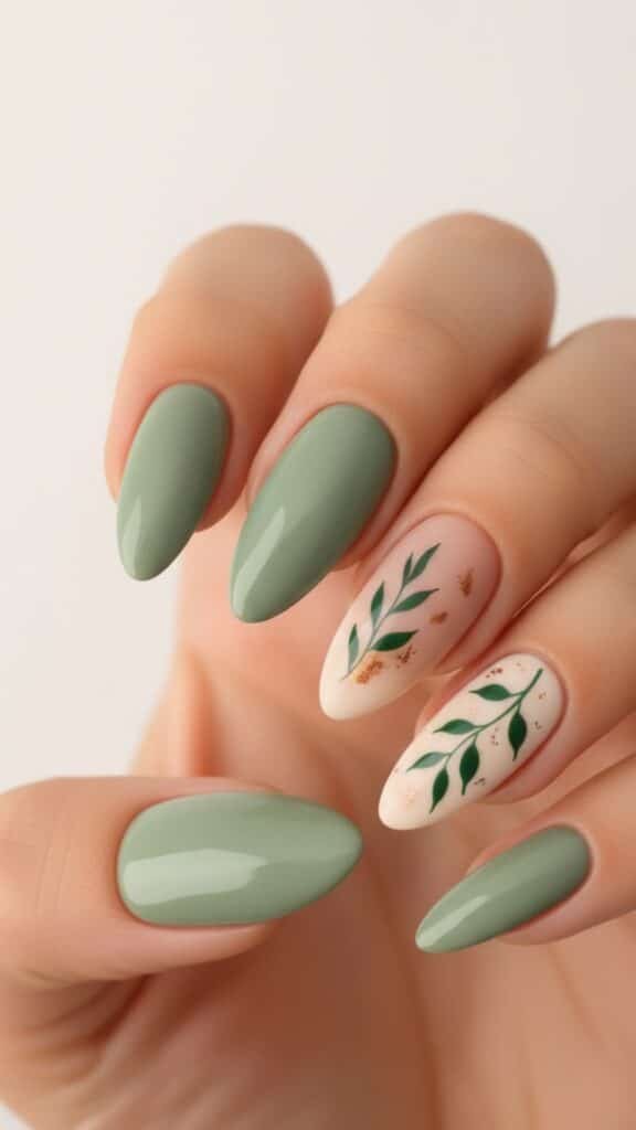 21 October Fall Nails Design 2025: Trendy, Cozy & Totally Insta-Worthy 9 Sage Woodland Whisper