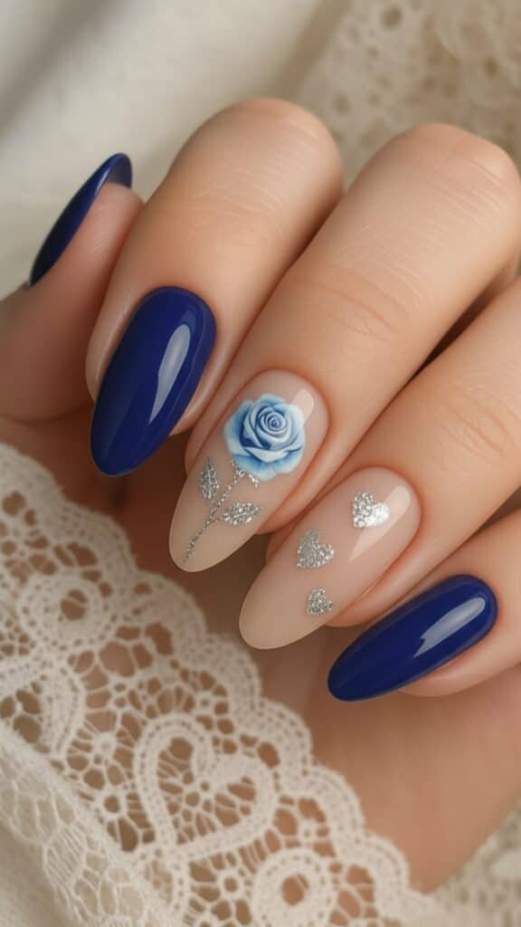 21 October Fall Nails Design 2025: Trendy, Cozy & Totally Insta-Worthy 12 Royal Blue Rose
