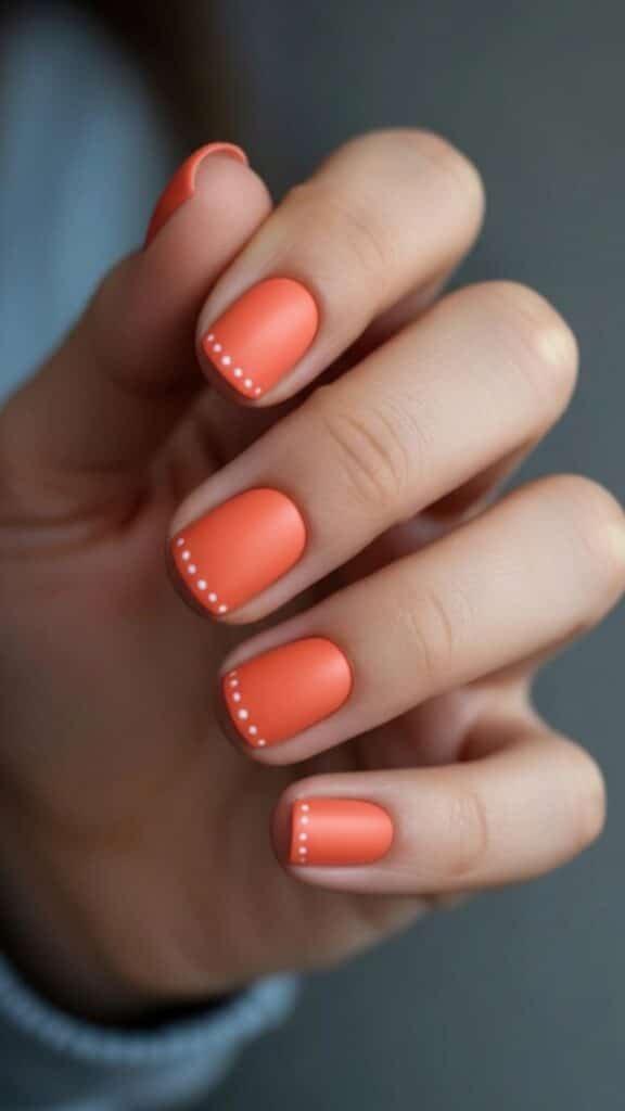 21 October Fall Nails Design 2025: Trendy, Cozy & Totally Insta-Worthy 14 Dotty Coral Chic