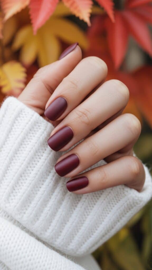 21 October Fall Nails Design 2025: Trendy, Cozy & Totally Insta-Worthy 3 Matte Merlot Classic