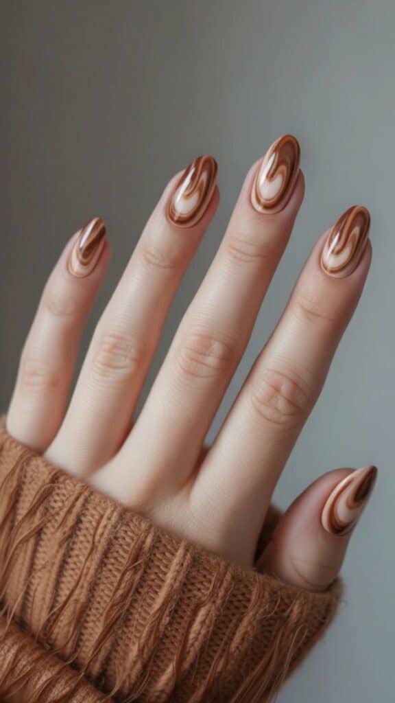 21 October Fall Nails Design 2025: Trendy, Cozy & Totally Insta-Worthy 21 Caramel Mocha Marble Nails