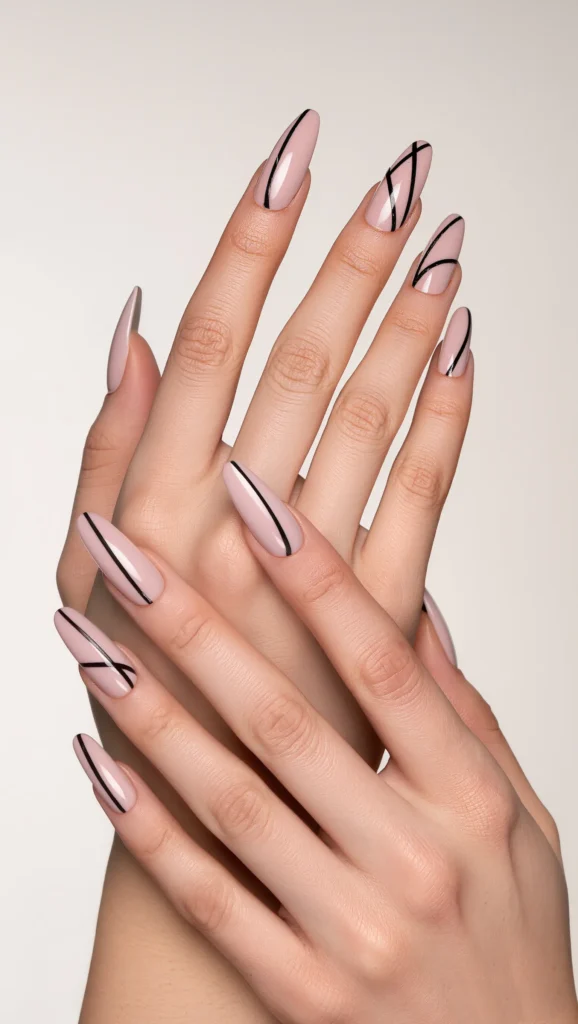 Blush Nude Stilettos with Graphic Black Lines