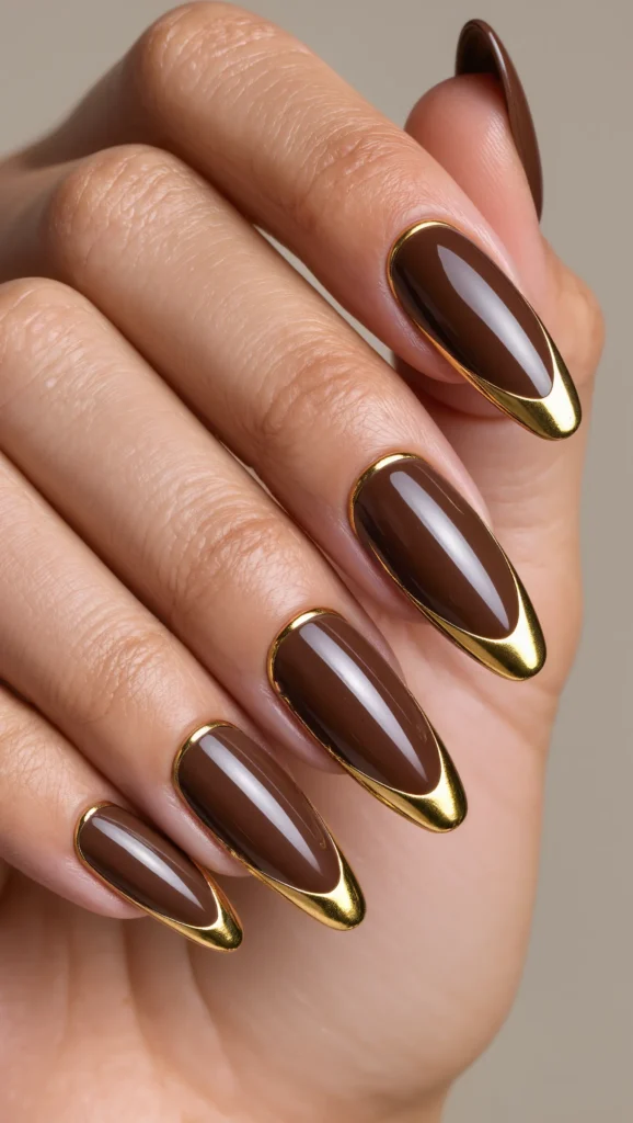 Chocolate Brown Stilettos with Metallic Edging
