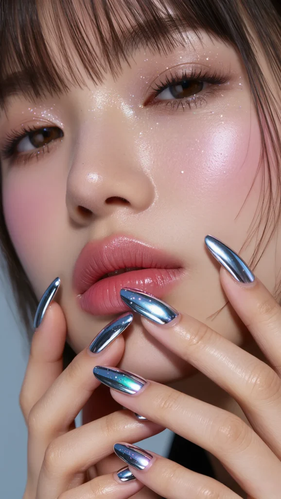 Chrome Silver Stilettos with Micro-Glitter Accents