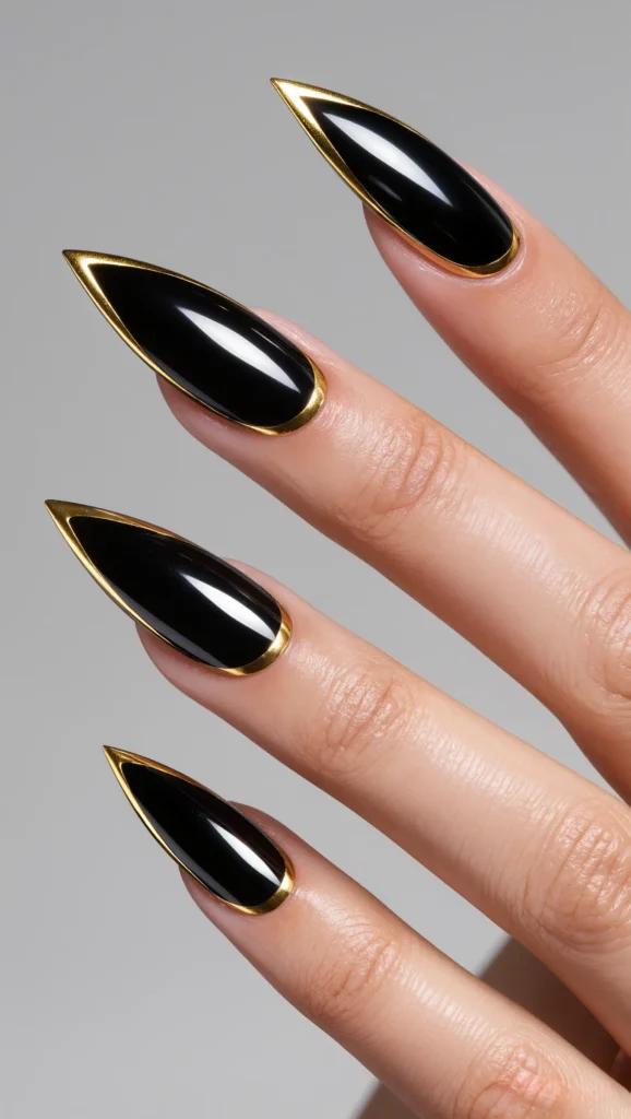 Glossy Black Stilettos with Gold Outline