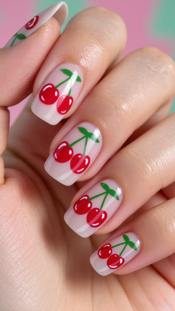 From Minimal to Playful: 22 Cute Nail Designs to Try in 2026 5 Glossy Cherry Swirl Nails