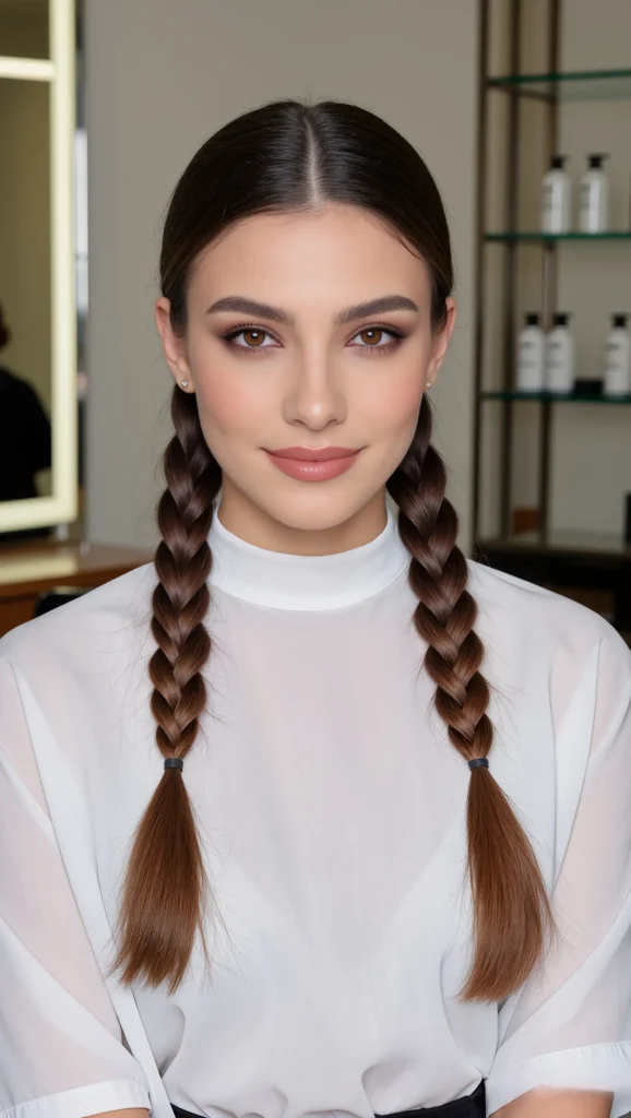 22 Clean Girl Hair Ideas 2026 for Women Who Love Effortless Chic 14 High-Shine Pigtail Braids