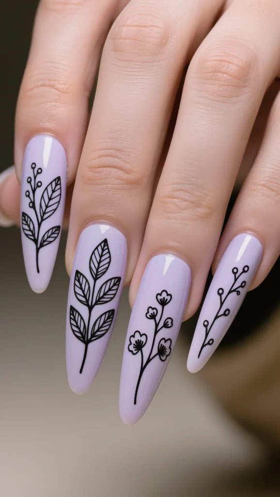 From Minimal to Playful: 22 Cute Nail Designs to Try in 2026 10 Lavender Botanical Illustration Nails