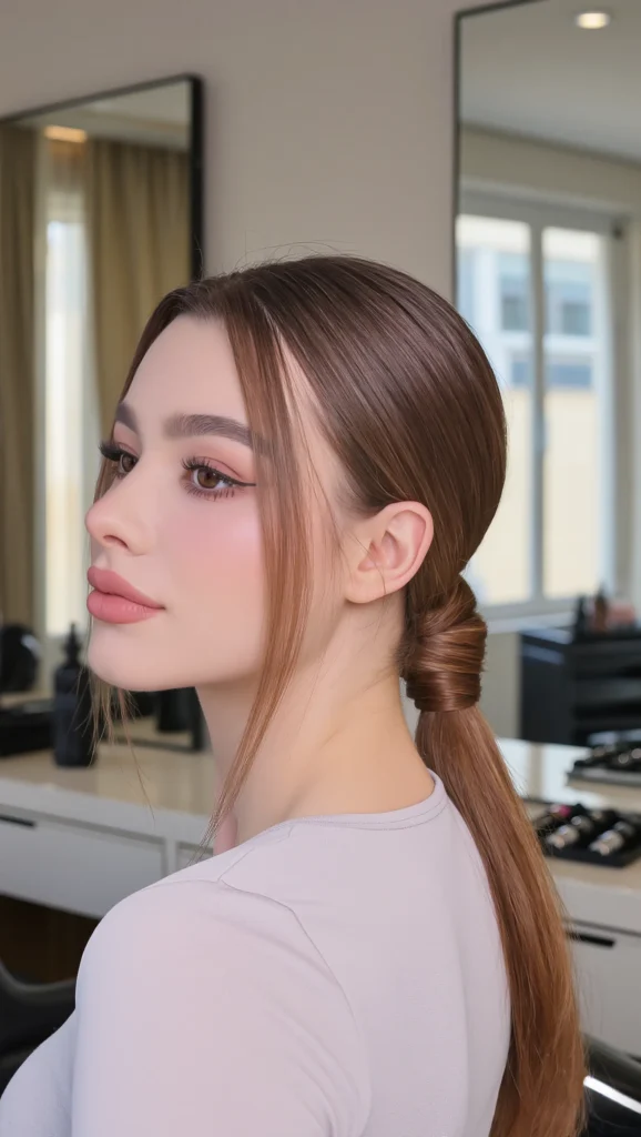 22 Clean Girl Hair Ideas 2026 for Women Who Love Effortless Chic 15 The Low Tucked Pony Loop