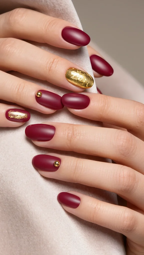 From Minimal to Playful: 22 Cute Nail Designs to Try in 2026 22 Matte Berry Nails with Gold Accent