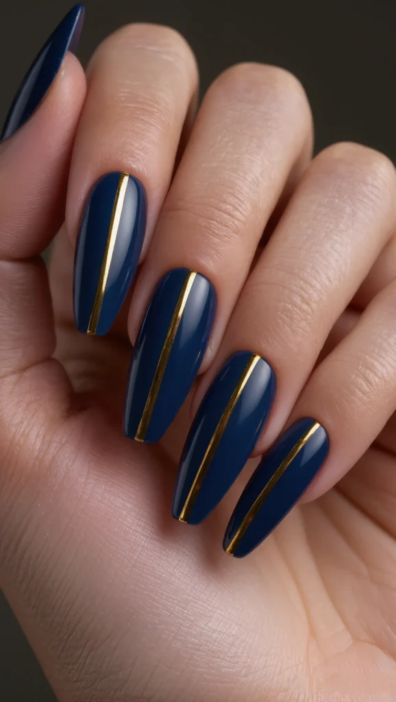 Matte Navy Stilettos with Gold Line Detail