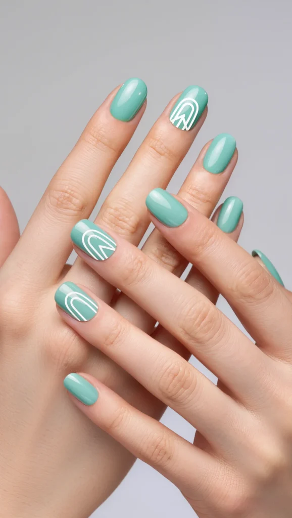 From Minimal to Playful: 22 Cute Nail Designs to Try in 2026 18 Mint Green Nails with Graphic Detail