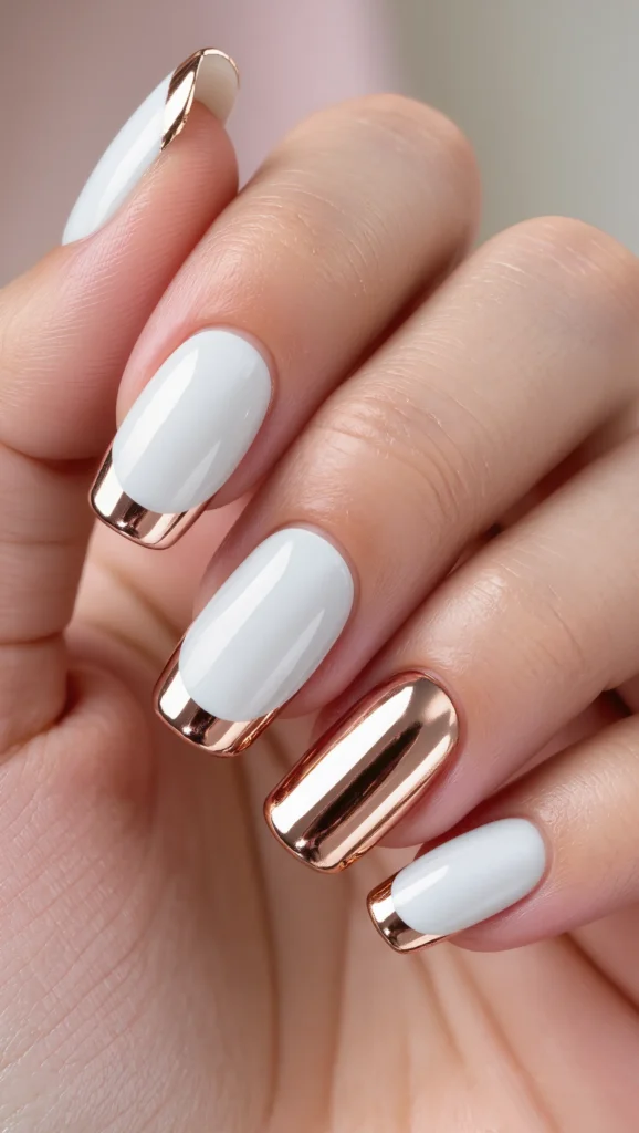 White Stilettos with Rose Gold Metallic Tips