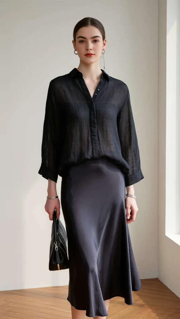 23 Chic Minimal Spring Outfits for 2026: The Beauty of Less 24 All-Black Look with Lightweight Fabrics