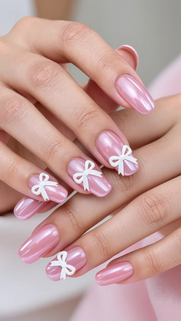 21 Best Coquette Valentine Nail Ideas 2026 for a Feminine Look 8 Almond Nails with Romantic Bow Accents
