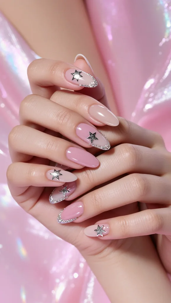 Almond Nails with Star Accent Art