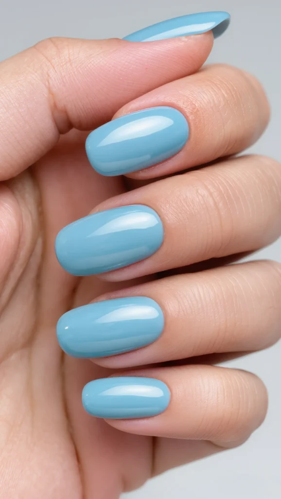 Baby Blue Nails with Glossy Y2K Vibe