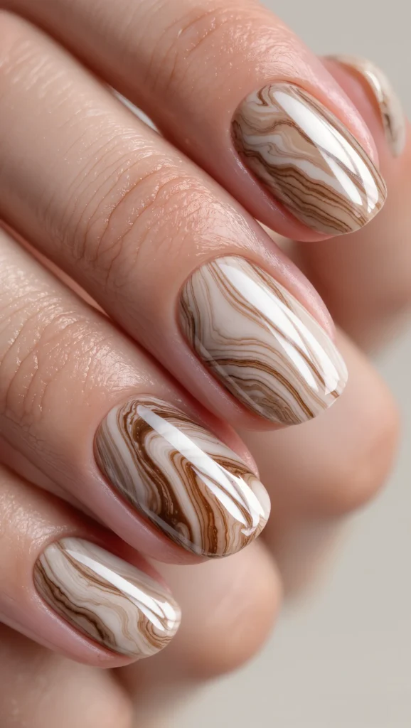 Beige Marble Nails with Warm Veining