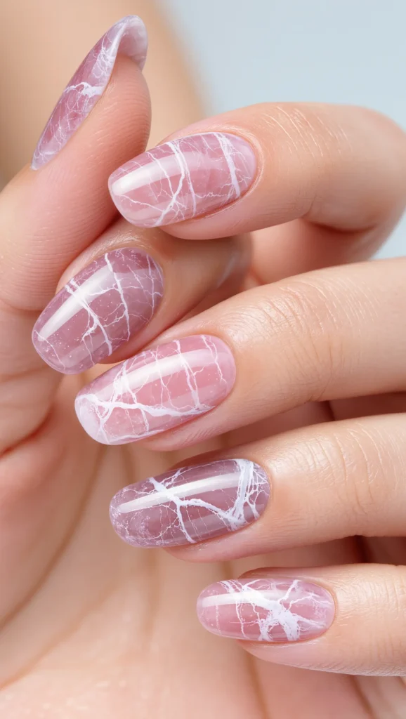 Blush Marble Nails with Fine Line Detail