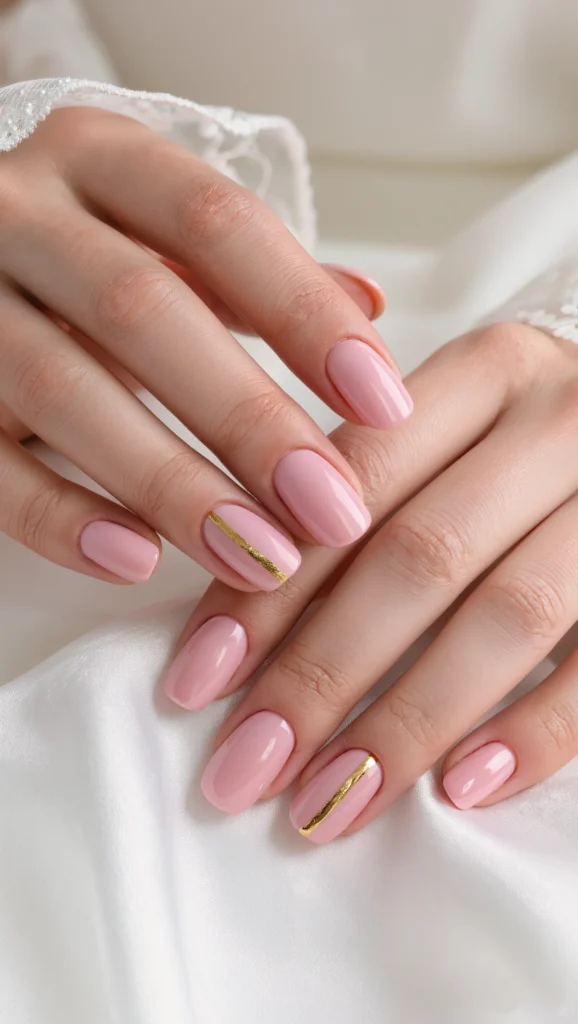 21 Wedding Nails 2026: Elegant & Trendy Bridal Nail Ideas 15 Blush Nails with Fine Line Gold Accents