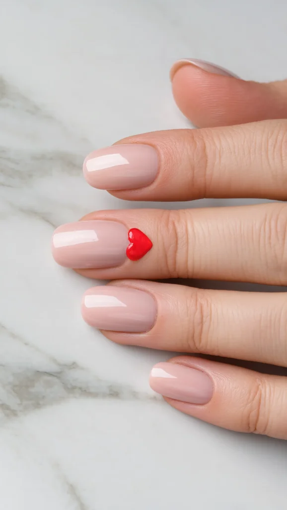 Blush Nude Nails with Minimal Love Art