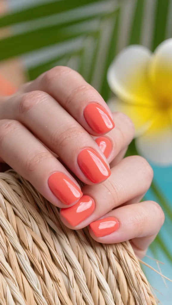 Bright Coral Nails with Modern Shape