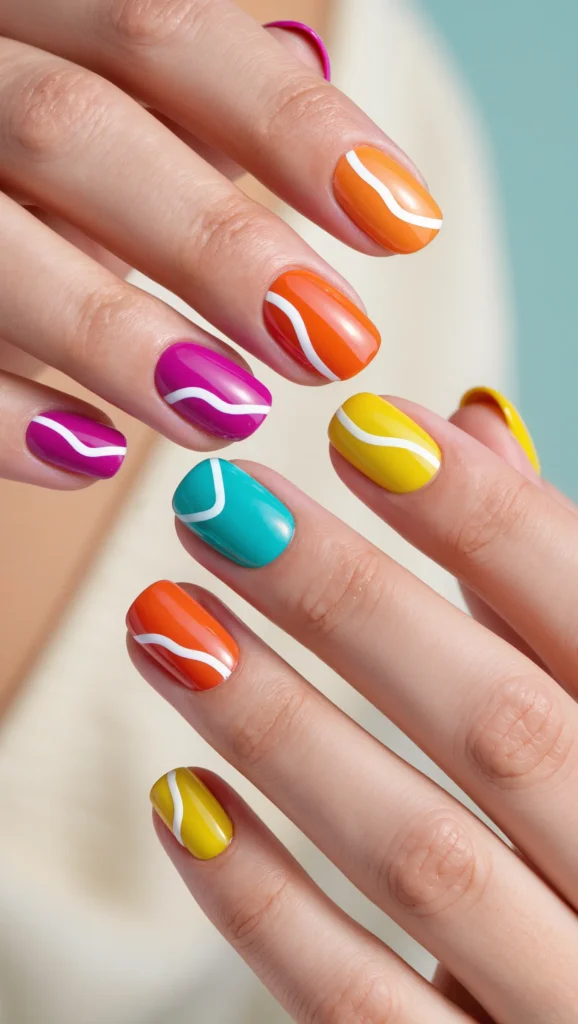 Bright Nails with Simple Line Art