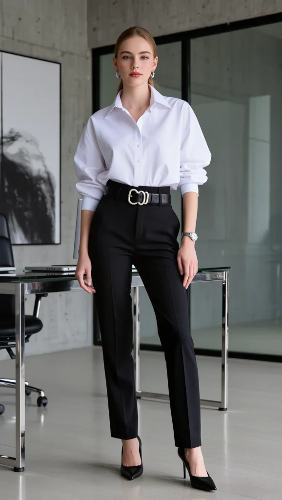 21 Stylish Spring Workwear Outfits for 2026 17 Button-Down Shirt with a Belted Waist
