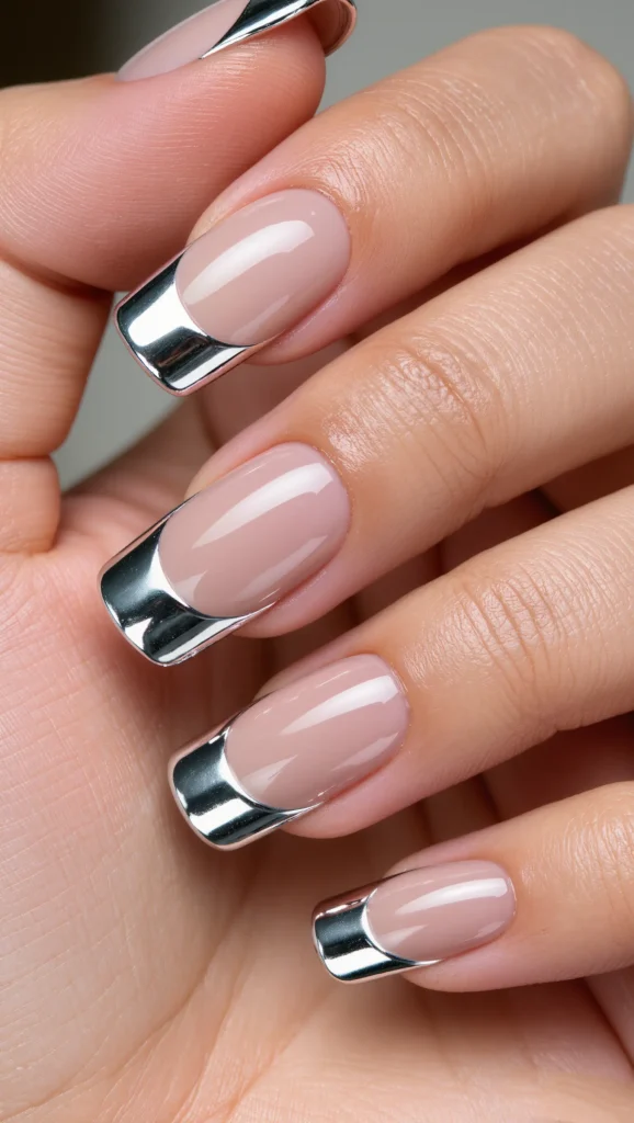 Chrome French Tips with Sleek Edge
