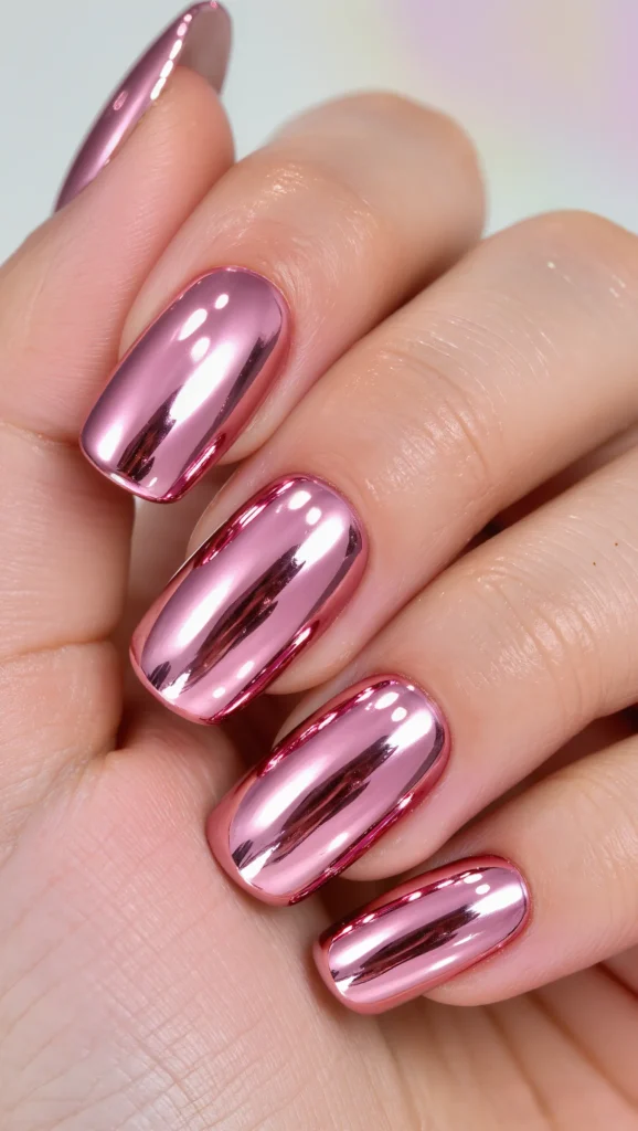 Chrome Pink Nails with High Shine Finish