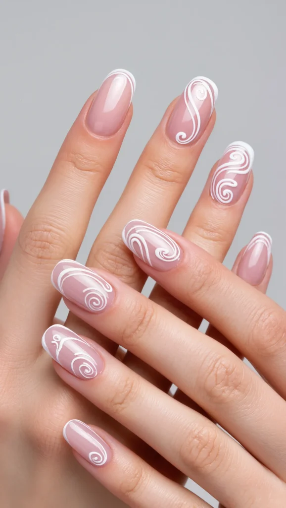 Clear Base Nails with Delicate White Details