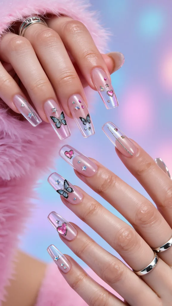 Clear Nails with Floating Charms