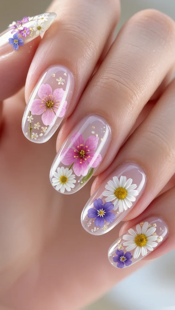Floral Nails Are Blooming: 21 Flower Nail Trends for 2026 10 Clear Nails with Floating Floral Designs