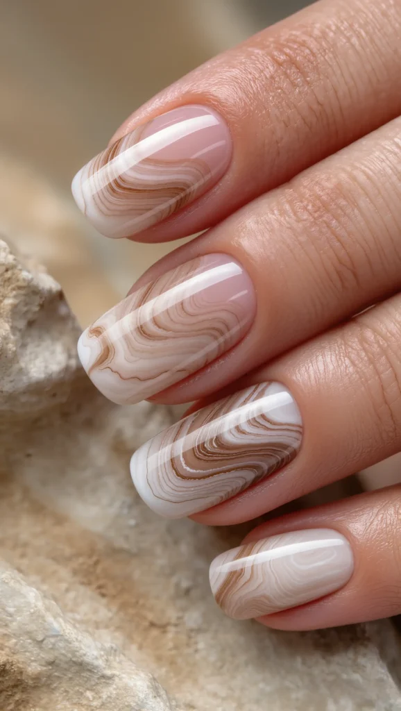 Creamy Nude Marble Nails with Natural Flow