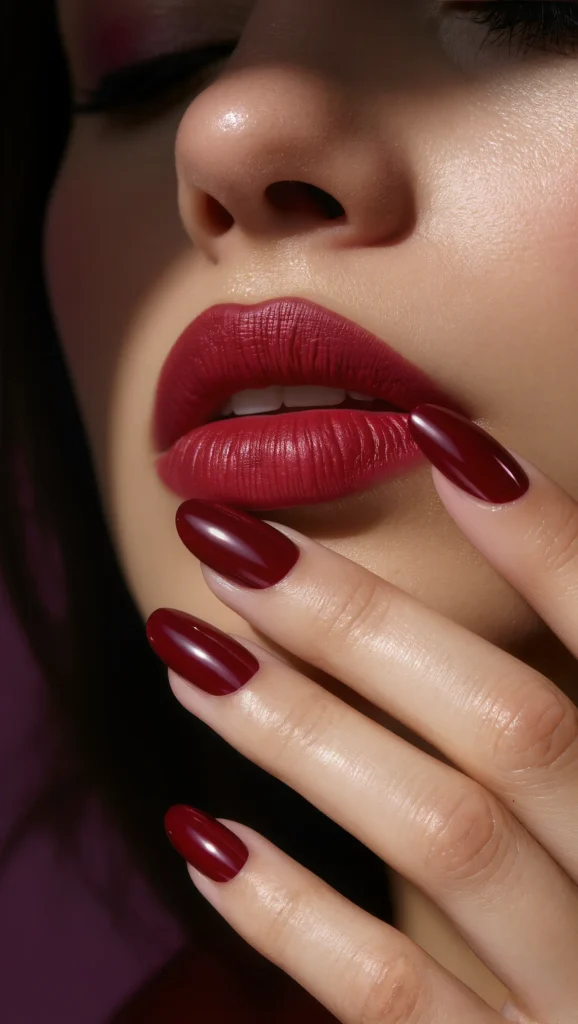 Deep Crimson Almond Nails