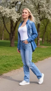 Denim Shirt Styled as a Lightweight Jacket