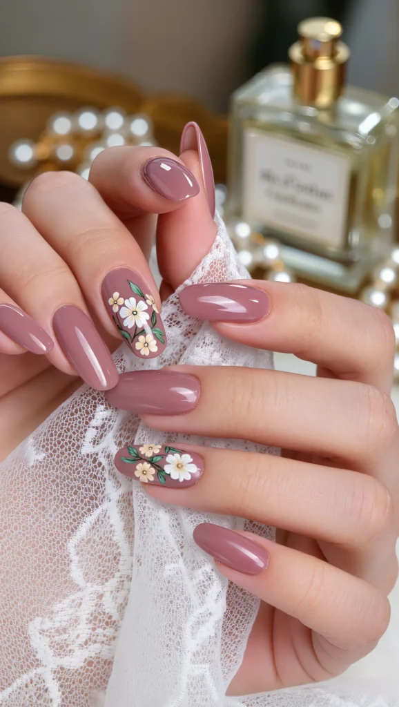 21 Best Coquette Valentine Nail Ideas 2026 for a Feminine Look 17 Soft Rose Nails with Vintage Coquette Vibe