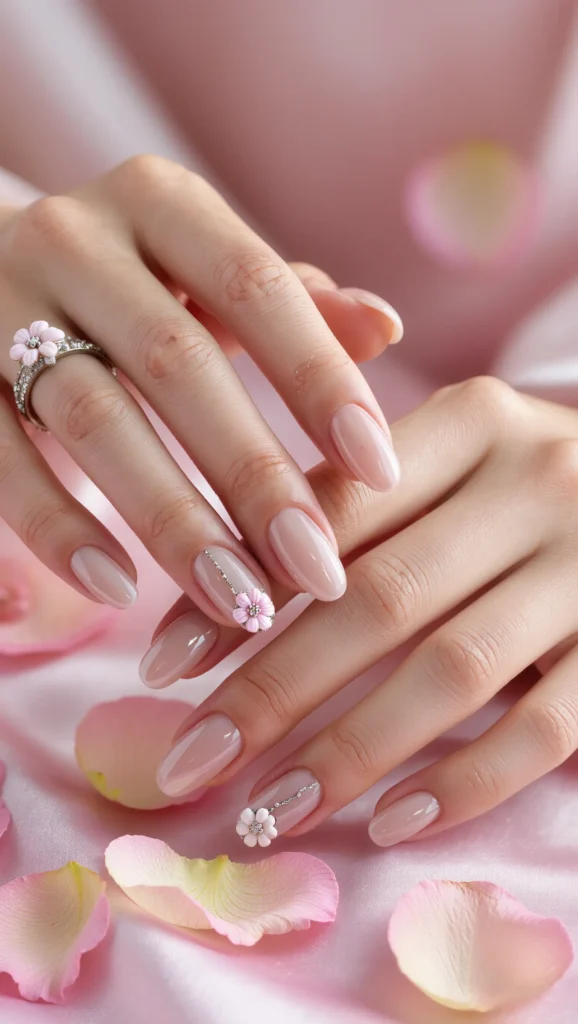 Elegant Nude Nails with Romantic Accents