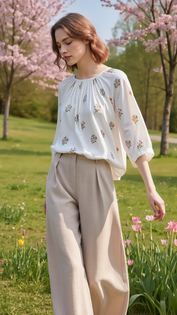 22 Floral Spring Outfit Ideas for 2026: Romantic & Chic 11 Floral Top with Relaxed Linen Pants