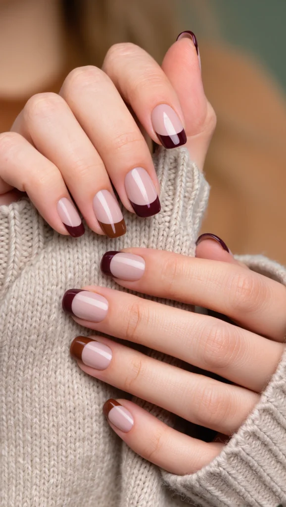 French Tip Nails with Fall Color Tips
