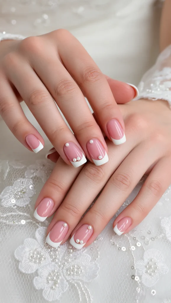 21 Wedding Nails 2026: Elegant & Trendy Bridal Nail Ideas 12 French Tip Nails with Pearl Embellishments