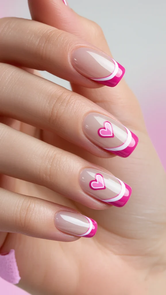 French Tip Nails with Pink Edging