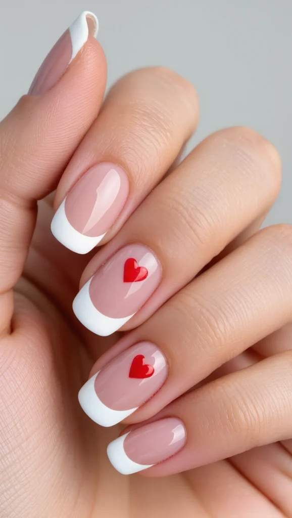 French Tip Nails with Heart Details