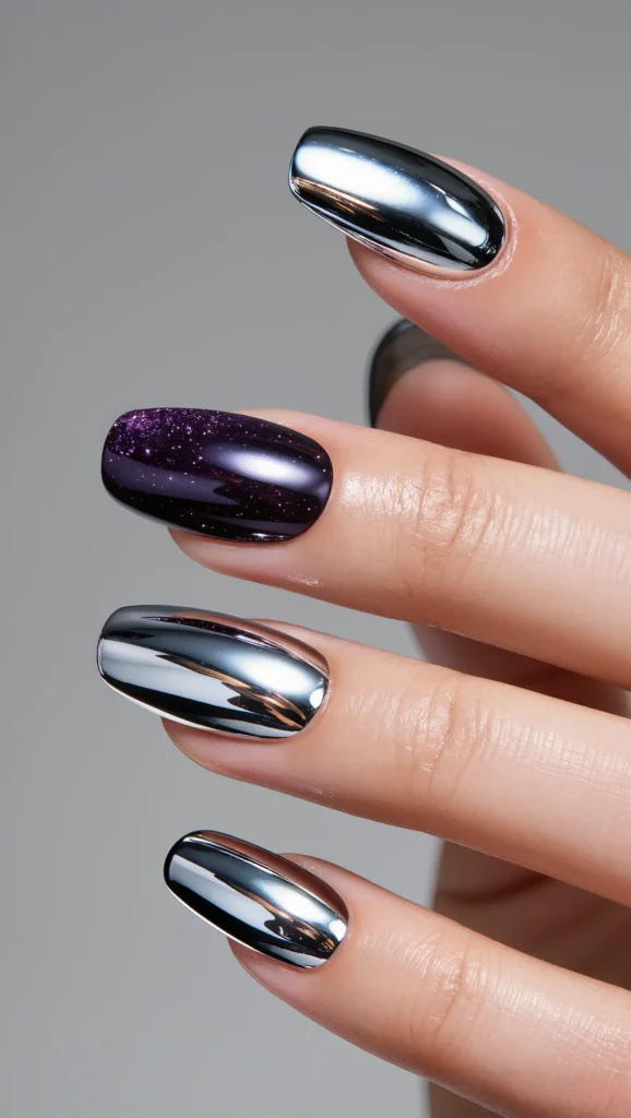 Glass & Velvet Chrome Long Nails