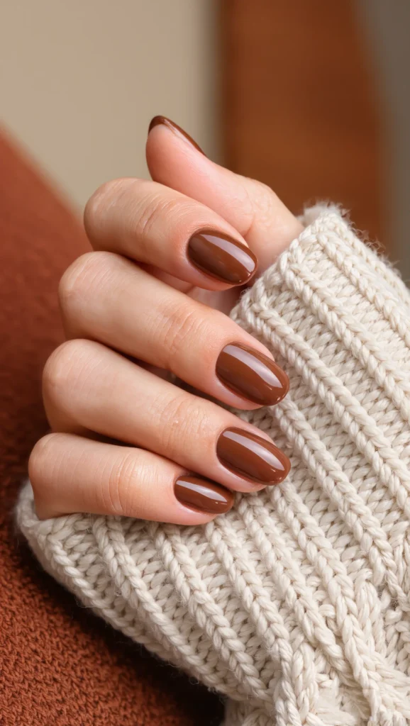 Glossy Cinnamon Nails with Cozy Vibes