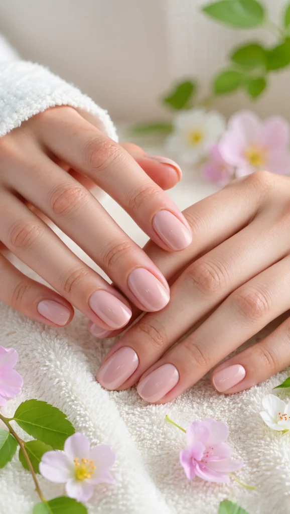 Glossy Nude Nails with Fresh Seasonal Feel