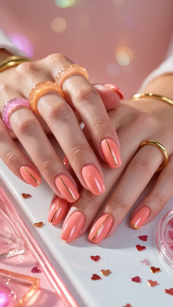Glossy Peach Nails with Retro Feel
